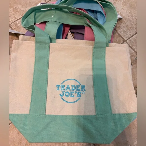 Trader Joe's Pastel Canvas Tote Bags Set of 4 - Picture 2 of 5